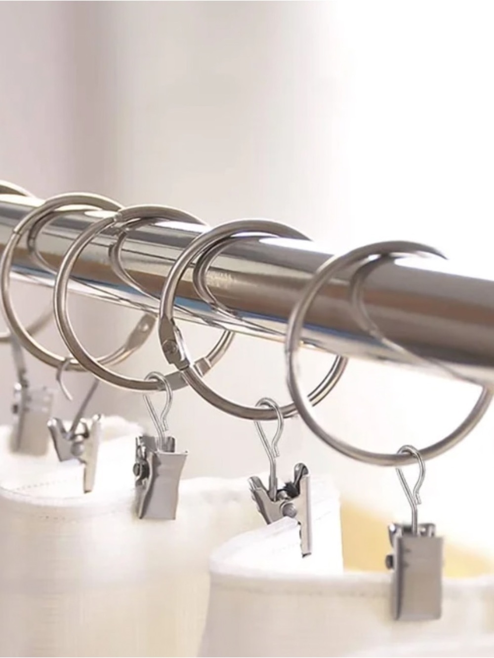 30 Silver Metal Drapery/Curtain Rings with Detachable Clips